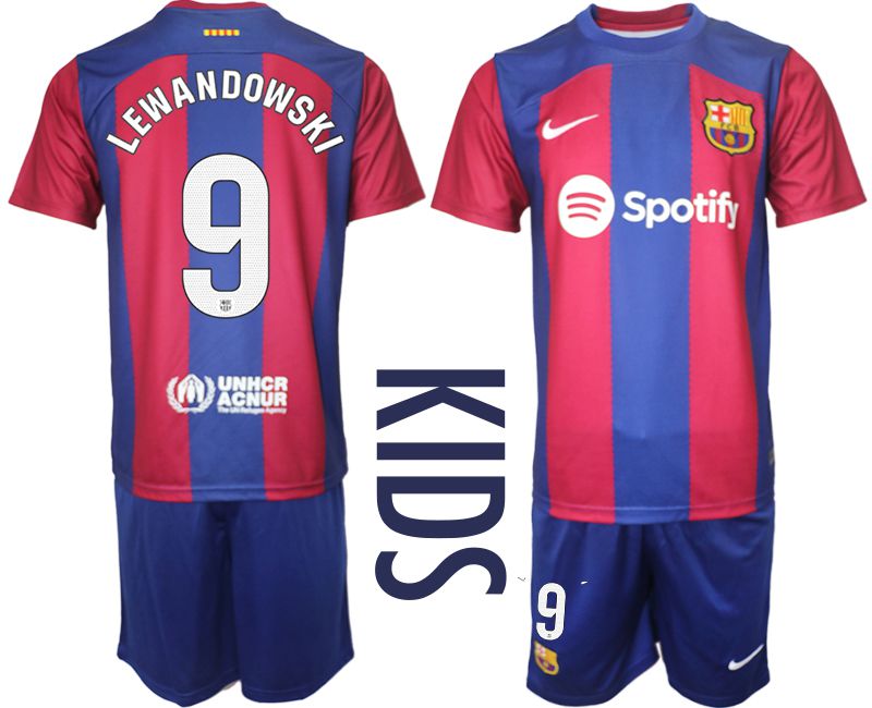 Youth 2023-2024 Club Barcelona home red 9 Soccer Jersey
